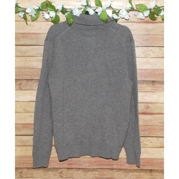 Men’s J. CREW Gray Pullover Sweater L Shawl Cowl Neck 1/4 Button Lambs Wool - Picture 6 of 10
